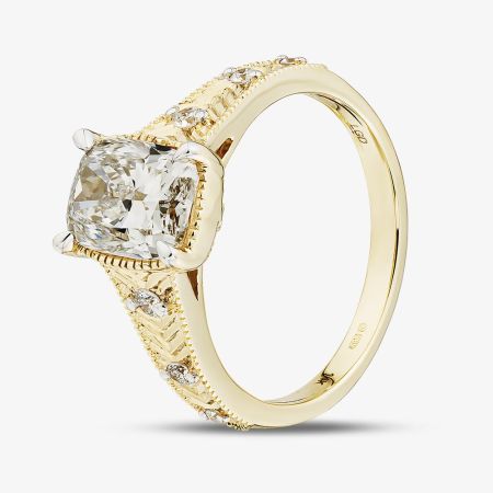 14ct Yellow Gold 2.10ct Certificated Cushion Cut Lab Grown Diamond Wide Shoulder Set Solitaire Ring LGR47672-210, view 10