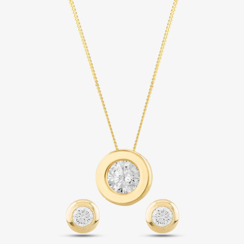 9ct Yellow Gold Cubic Zirconia Rubover Jewellery Set FA598 & SE546