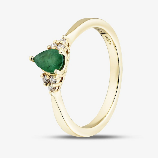 9ct Yellow Gold Emerald & Diamond Teardrop Cluster Ring