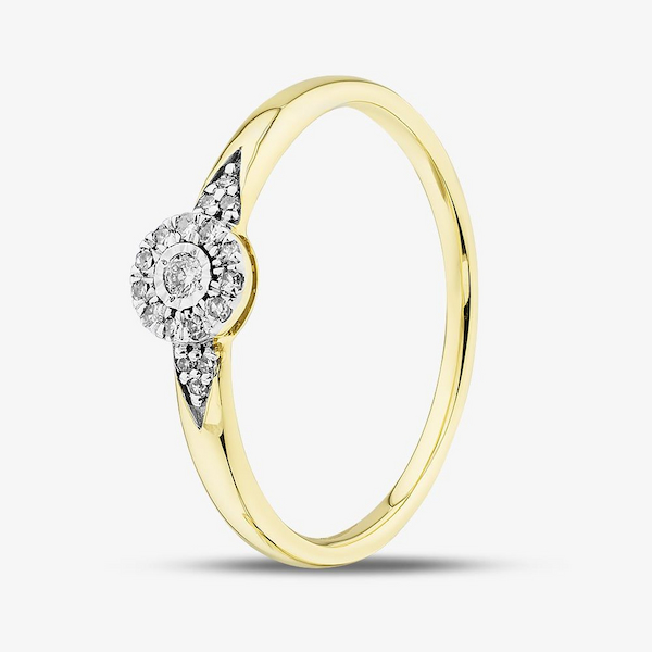 9ct Yellow Gold 0.08ct Brilliant Cut Diamond Cluster Shoulder Set Ring