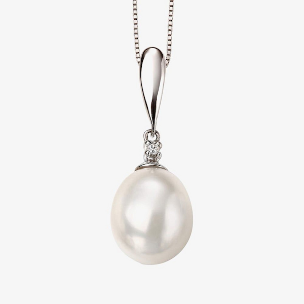 T.H.Baker 9ct White Gold Diamond Freshwater Pearl Drop Loose Pendant