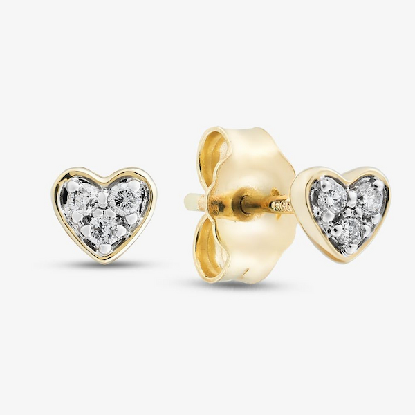 T.H.Baker 9ct Yellow Gold 0.05ct Diamond Heart Stud Earrings