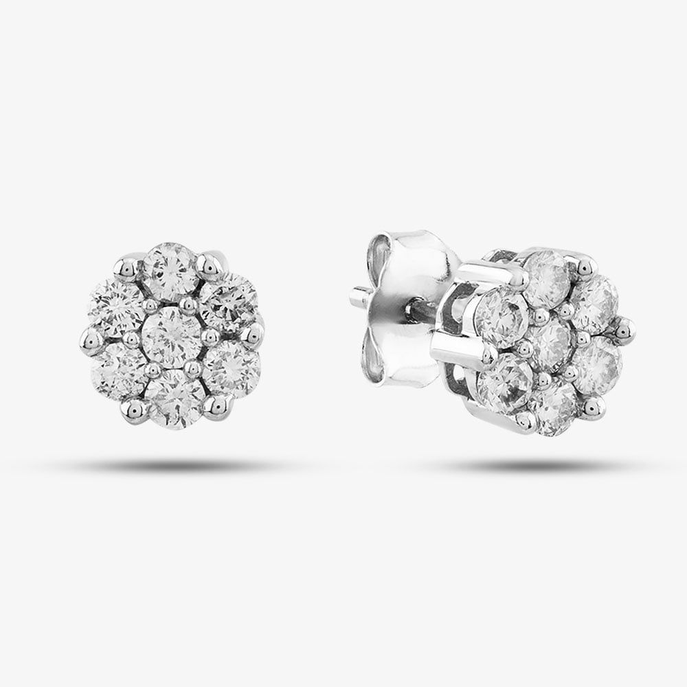 9ct White Gold 0.50ct Brilliant Cut Diamond Cluster Stud Earrings