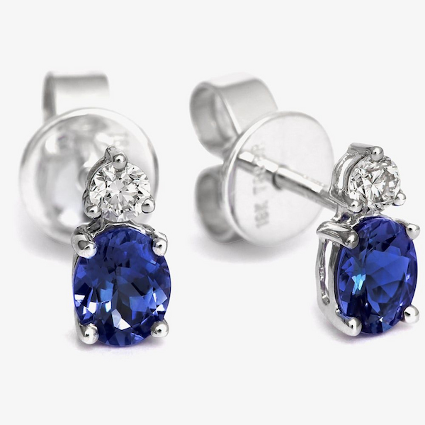 T.H.Baker 18ct White Gold Oval Tanzanite & Diamond Stud Earrings