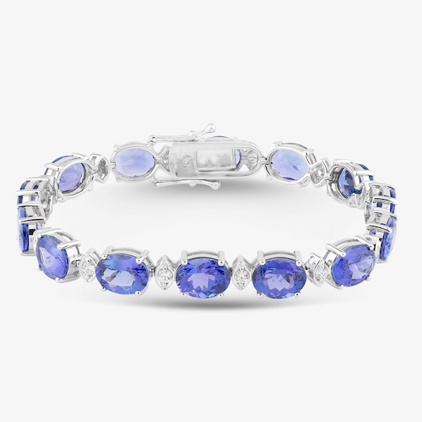 T.H.Baker 18ct White Gold 27.20ct Oval Cut Tanzanite & 0.67 Brilliant Cut Diamond Tennis Bracelet
