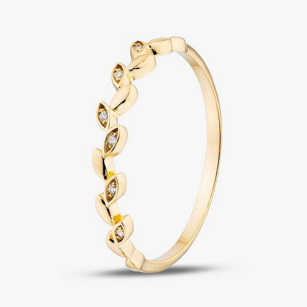T.H.Baker Yellow Gold Plated Sterling Silver Cubic Zirconia Leaf Ring