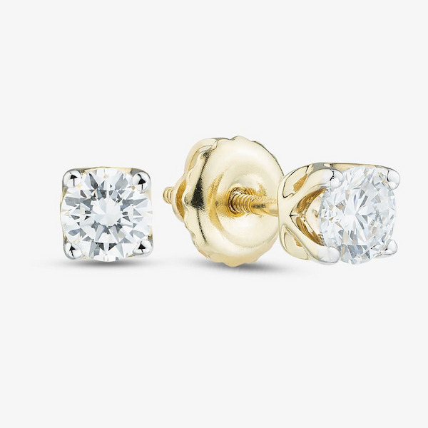 9ct Yellow Gold 0.50ct Lab Grown Diamond 4 Claw Stud Earrings