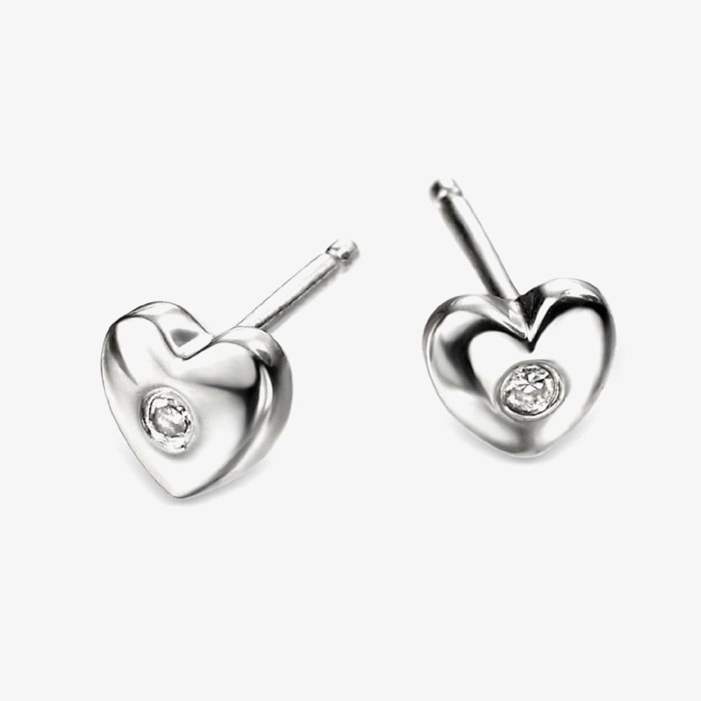D For Diamond Silver Diamond Heart Stud Earrings