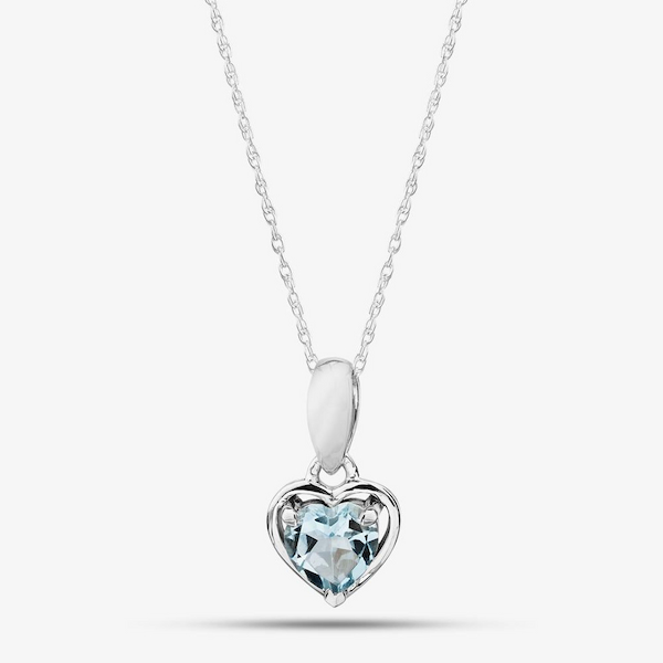 9ct White Gold Aquamarine Heart Pendant Necklace