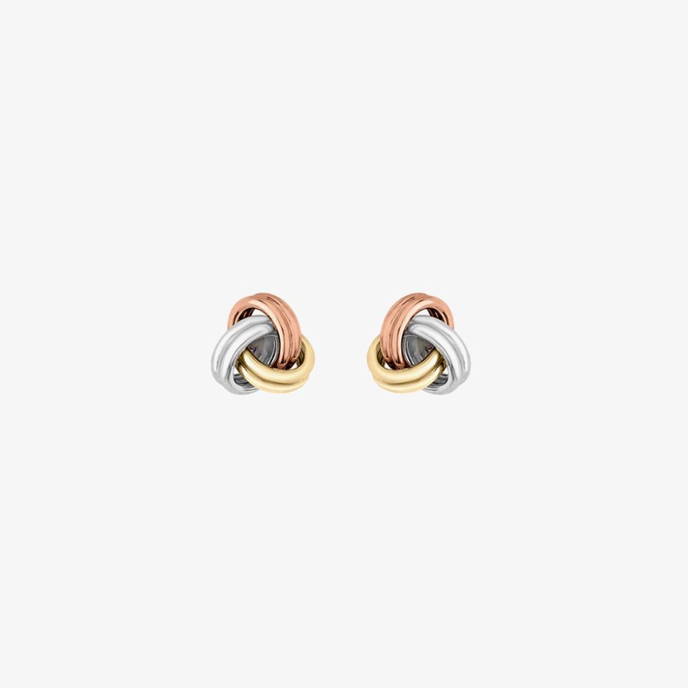 9ct Three Colour Gold Knot Stud Earrings