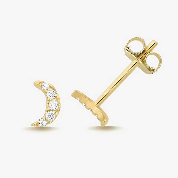 T.H.Baker 9ct Yellow Gold Cubic Zirconia Moon Stud Earrings