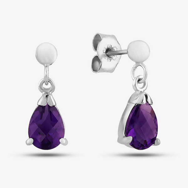 9ct White Gold Amethyst Teardrop Dropper Earrings