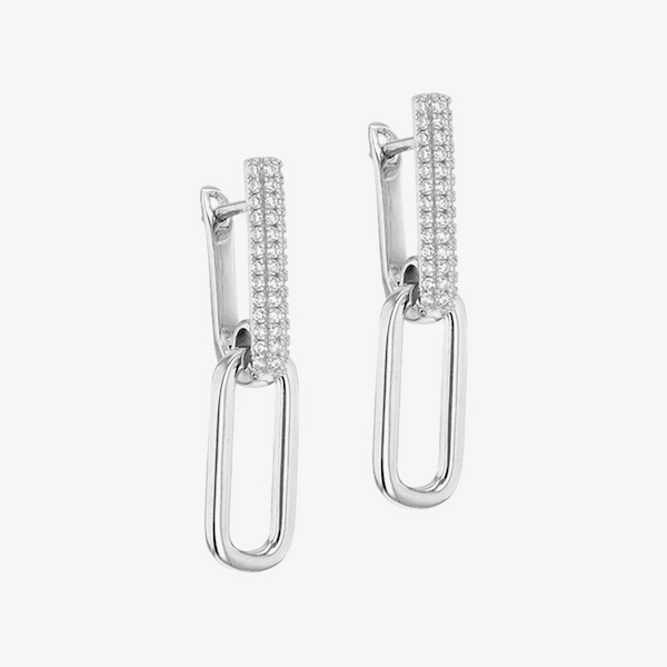 T.H.Baker Silver Cubic Zirconia Paperlink Dropper Earrings