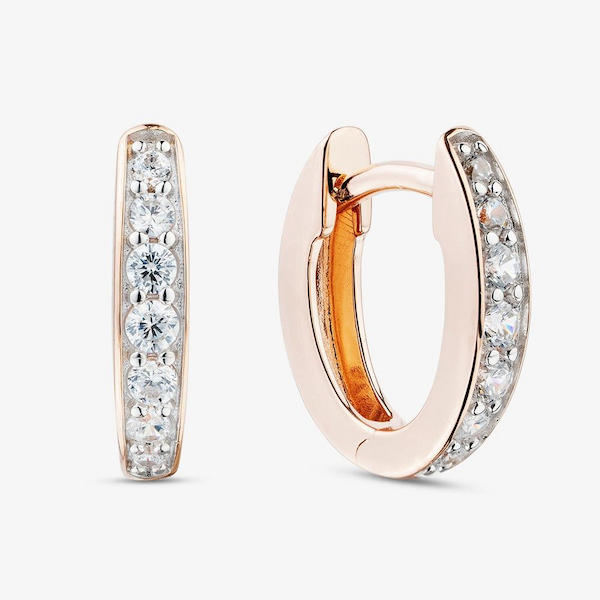 T.H.Baker Rose Gold Tone Plated Sterling Silver Cubic Zirconia Huggie Hoop Earrings