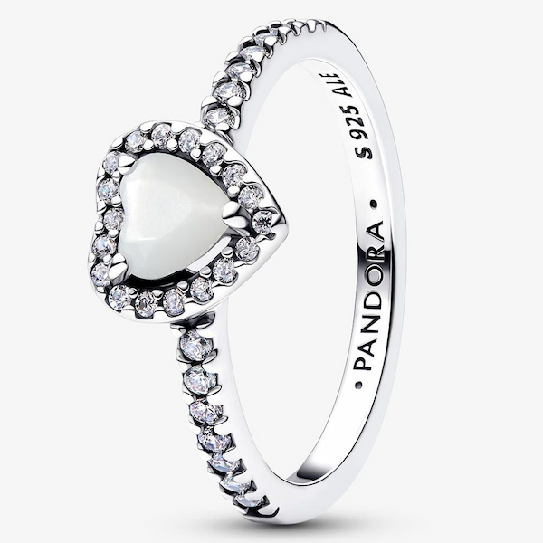 Pandora Silver Elevated White Heart Ring