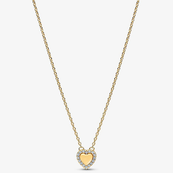 Pandora 14ct Gold Plated Engravable Heart Halo Collier Necklace