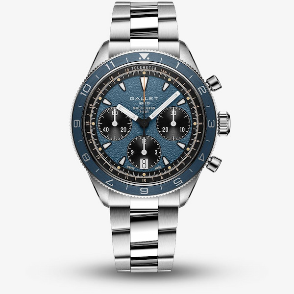 Gallet Mens Multichron Pilot Chronograph Blue Dial Bracelet Watch