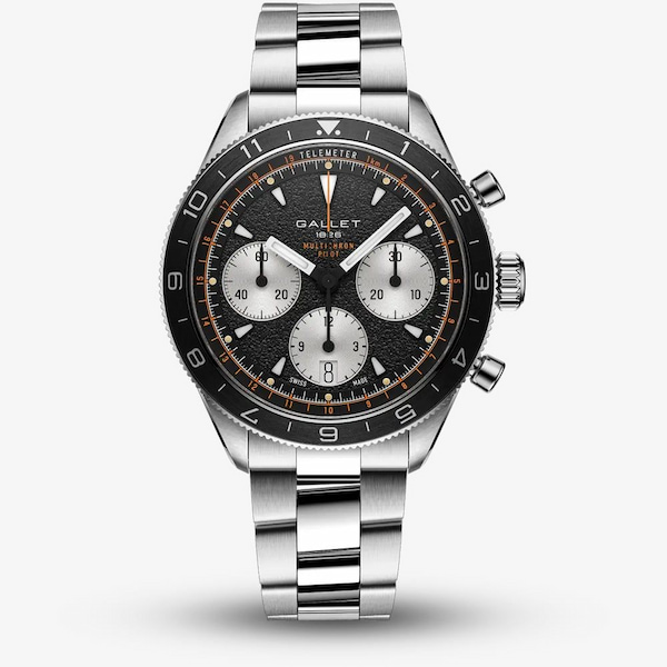 Gallet Mens Multichron Pilot Chronograph Black Dial Bracelet Watch