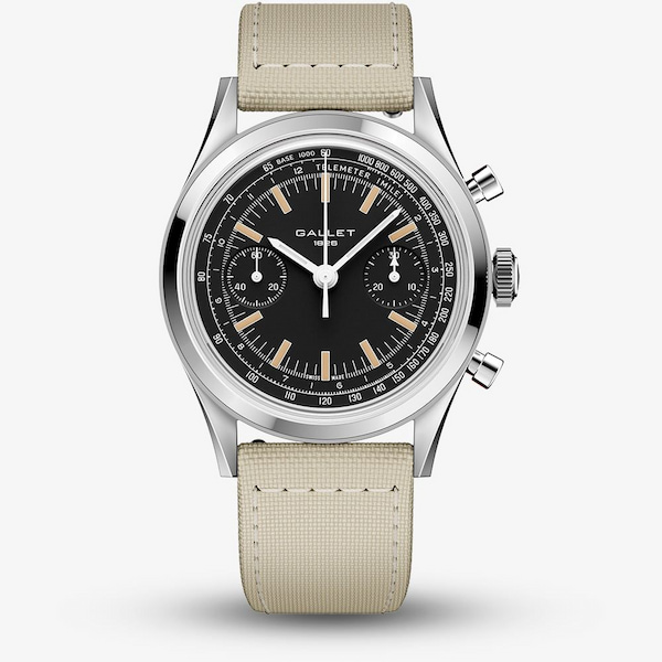 Gallet Mens Classics Chronograph Black Dial Fabric Strap Watch