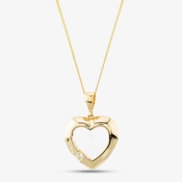 9ct Yellow Gold Cubic Zirconia Open Heart Necklace
