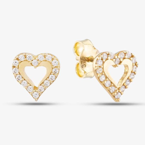 9ct Yellow Gold Cubic Zirconia Open Heart Stud Earrings