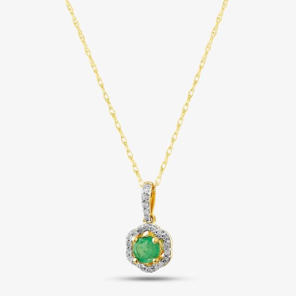 9ct_Yellow_Gold_Emerald_and_0.09ct_Diamond_Halo_Pendant_Necklace