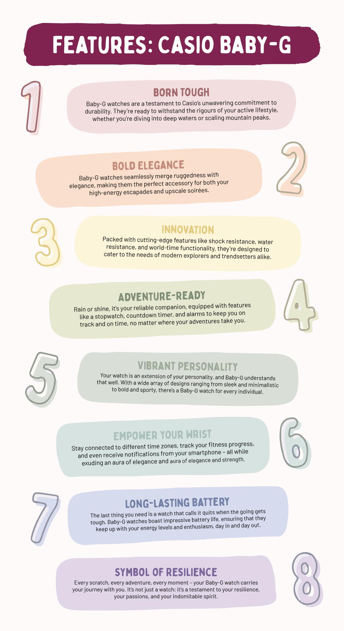 Features Casio Baby-G Watches Infographic T.H.Baker