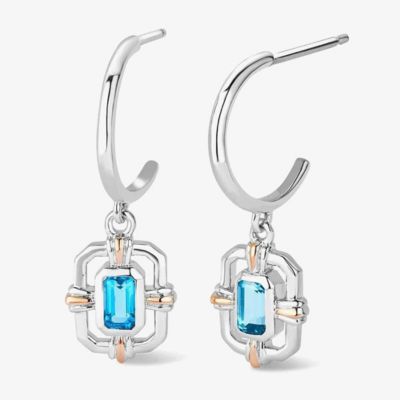Clogau Silver & 9ct Rose Gold Enchanted Gateways Swiss Blue Topaz Hoop Earrings