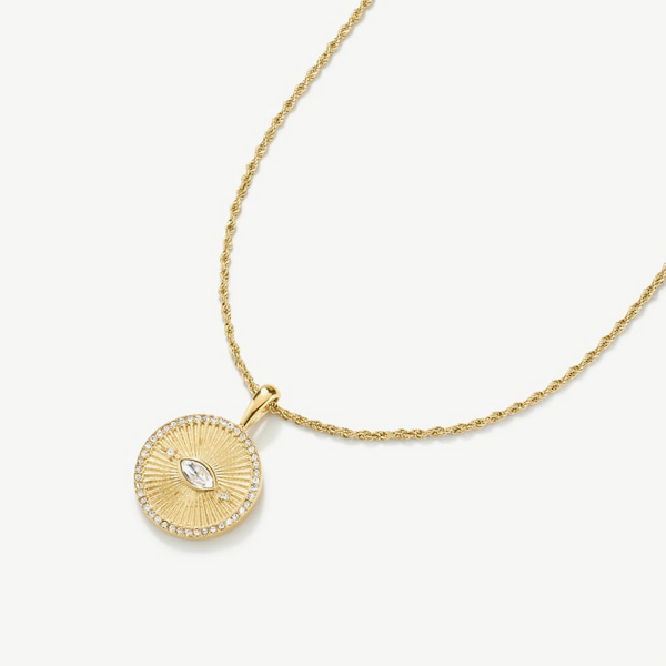 D.Louise Yellow Gold Tone Plated Stainless Steel Engravable Evil Eye Talisman Pendant THN-71