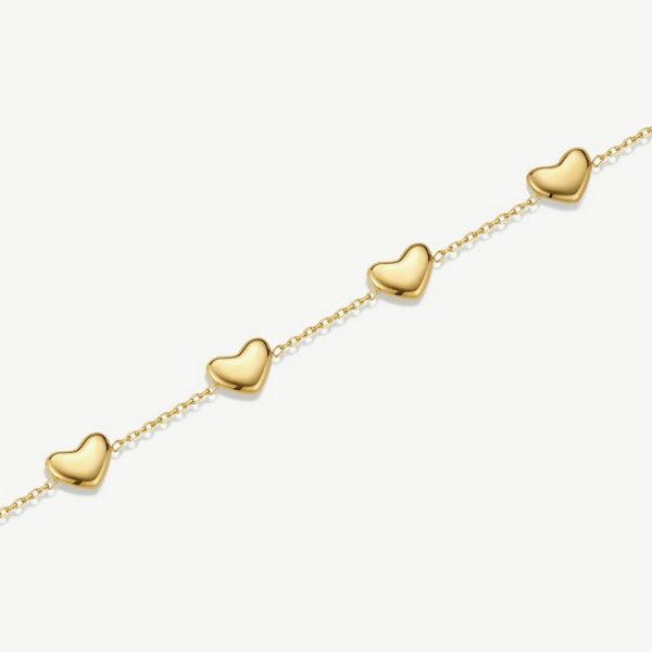 D.Louise Yellow Gold Tone Plated Stainless Steel Bubble Heart Bracelet NAB-12