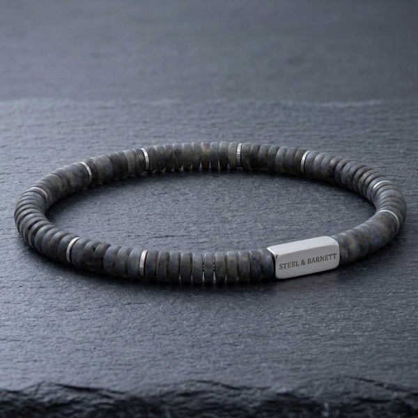 STEEL & BARNETT Steel & Barnett Two Tone Labradorite & Stainless Steel Disc Bracelet
