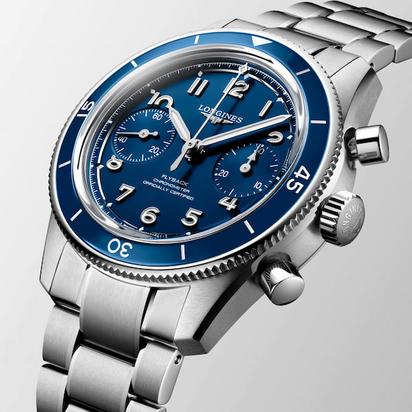 Longines Mens Spirit Pilot Flyback Blue Dial Bracelet Watch L3.721.4.93.6