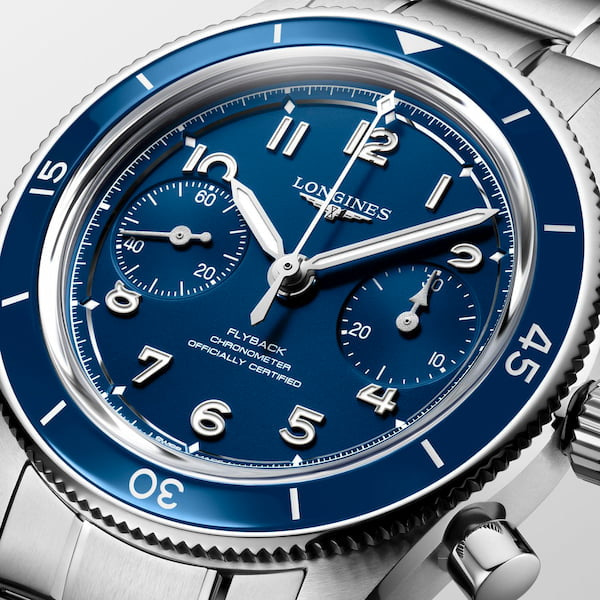 Longines Mens Spirit Pilot Flyback Blue Dial Bracelet Watch L3.721.4.93.6