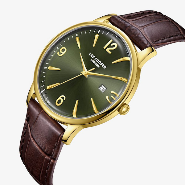 Lee Cooper Mens Green Dial Brown Leather Strap Watch