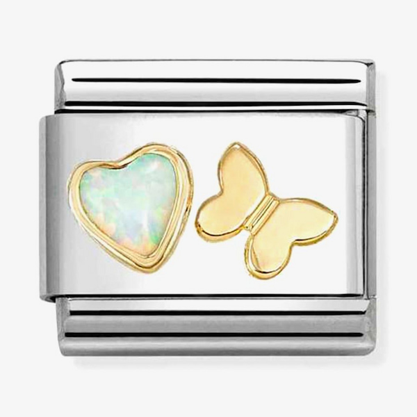 Nomination Classic White Opal Heart Gold Butterfly Charm