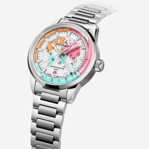 NORQAIN Limited Edition Freedom GMT Enjoy Life Holiday Silver Bracelet Watch