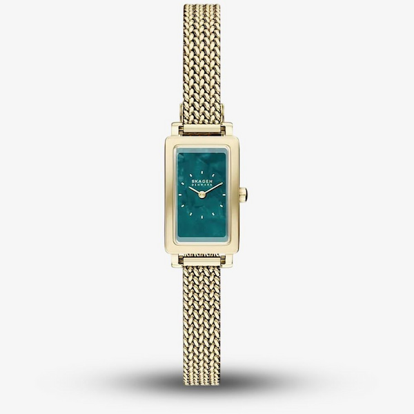 Skagen Ladies Hagen Micro Two-Hand Green Dial Gold-Tone Mesh Bracelet Watch