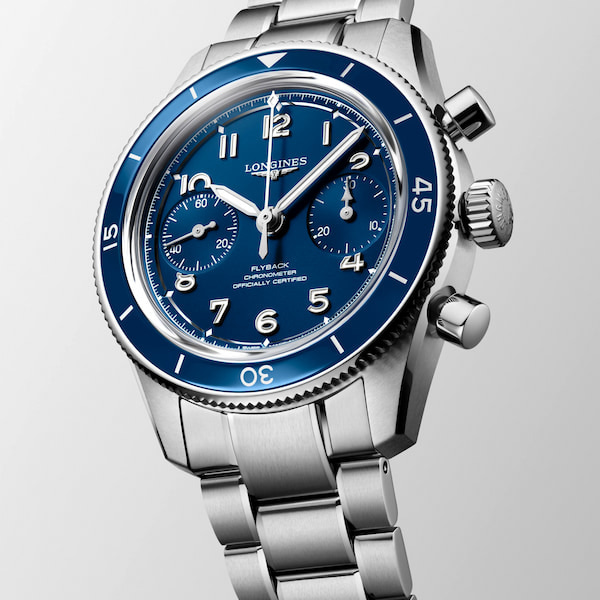 Longines Mens Spirit Pilot Flyback Blue Dial Bracelet Watch L3.721.4.93.6