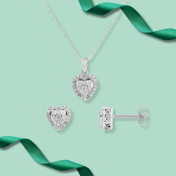 T.H.Baker_Diamond_Heart_Pendant_Earrings_Set