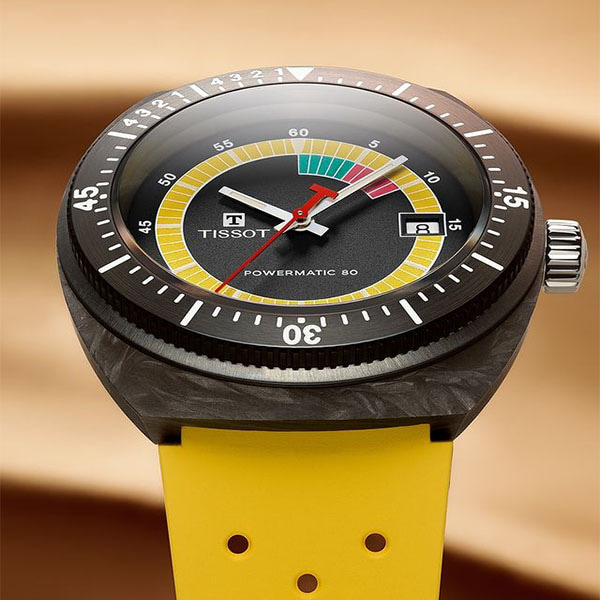 Tissot Sideral Black Dial Yellow Watch