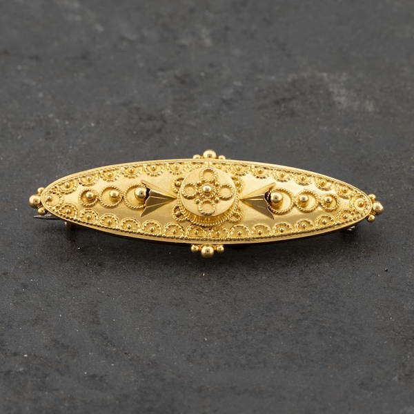 Second Hand 15ct Yellow Gold Raised Geometric Beaded Decoration Brooch
