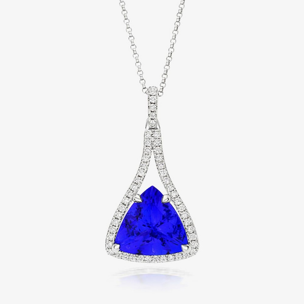 Tivon 18ct White Gold 6.41ct Triangle Tanzanite & Diamond Royale Pendant
