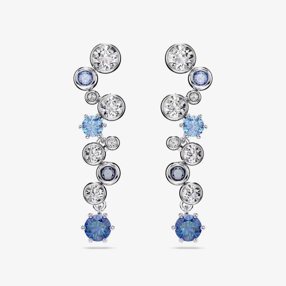 Swarovski Constella Rhodium Plated Blue & White Crystal Drop Earrings