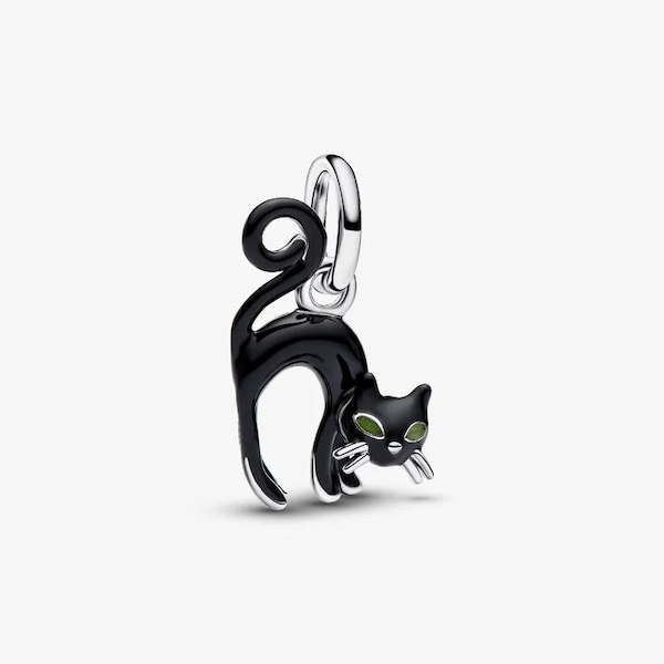 PANDORA Sterling Silver Glow In The Dark Black Cat Dangle Charm