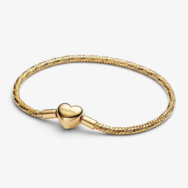 PANDORA 14ct Gold Plated Heart Clasp Snake Chain Bracelet