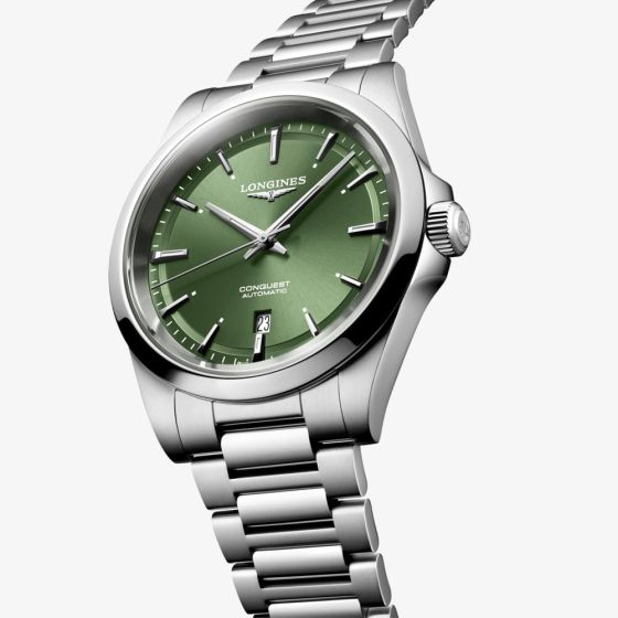 Longines Mens Conquest Automatic Green Dial Stainless Steel Bracelet Watch