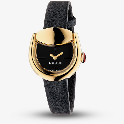 Gucci Ladies Horsebit Black Dial Leather Strap Watch