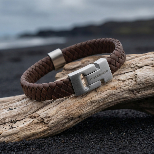 STEEL & BARNETT Steel & Barnett Harrison Brown Leather Thick Braided Bracelet