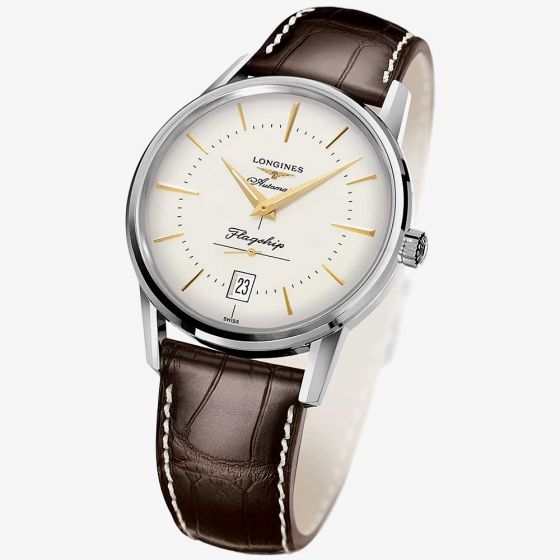 Longines Mens Flagship Heritage Brown Leather Strap Watch
