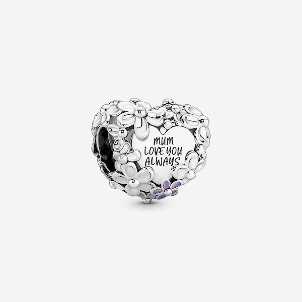 PANDORA Silver Mum Enamel Daisy Heart Charm